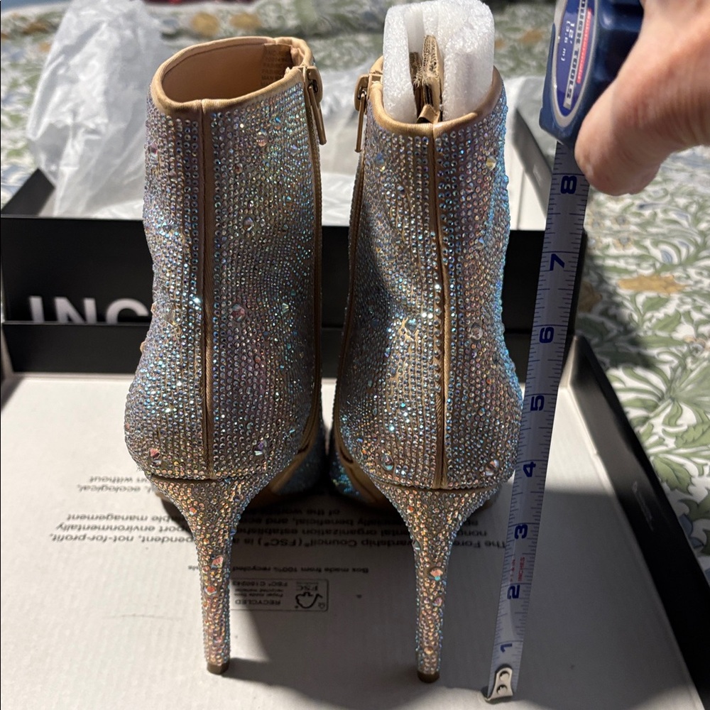 INC International Concepts AB Bling Silver Rhinestone Stiletto Heeled Booties 8 - Picture 7 of 8